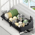 ROTTOGOON Expandable Dish Drying Rack,Multifunctional Adjustable Dish Drainer with Swivel Spout and Anti-Rust Dish Rack with Removable Cutlery & Cup Holders for Kitchen Counter,Black