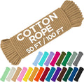 TECEUM Cotton Rope 3/16” (5 mm) – 100 FT – Strong All-Purpose Braided Rope – Natural Cotton – for Crafting, Сamping, Clothes Line, DIY, Indoor & Outdoor Use – Cappuchino