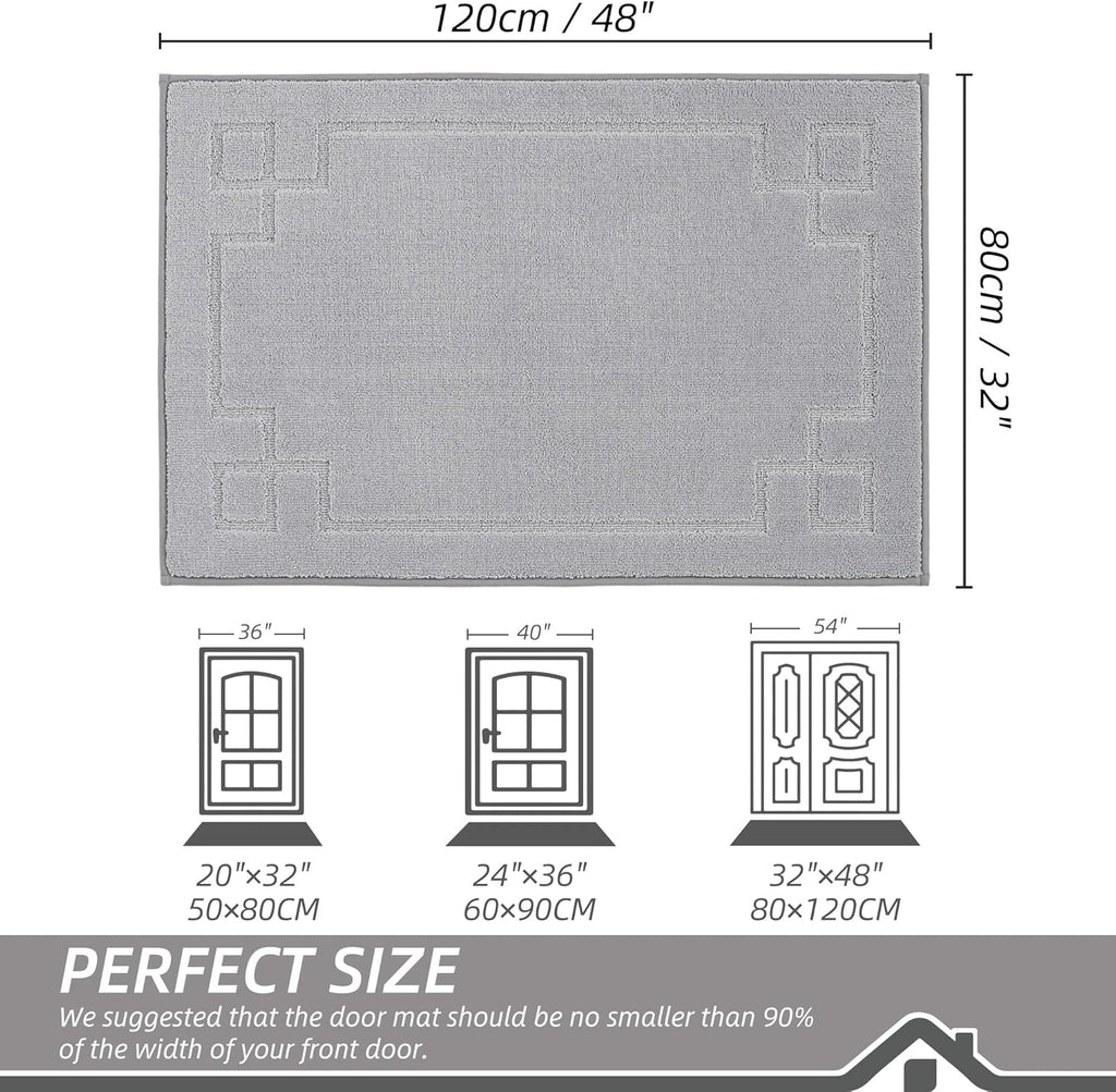 BEQHAUSE Door Mat 32" x 48", Non-Slip Door Mats Indoor Entryway Rugs Washable Low-Profile Absorbent and Stain Resist Floor Mats, Dog Door Mat for Front Back Door, Muddy Wet Shoes & Paws, Light Grey