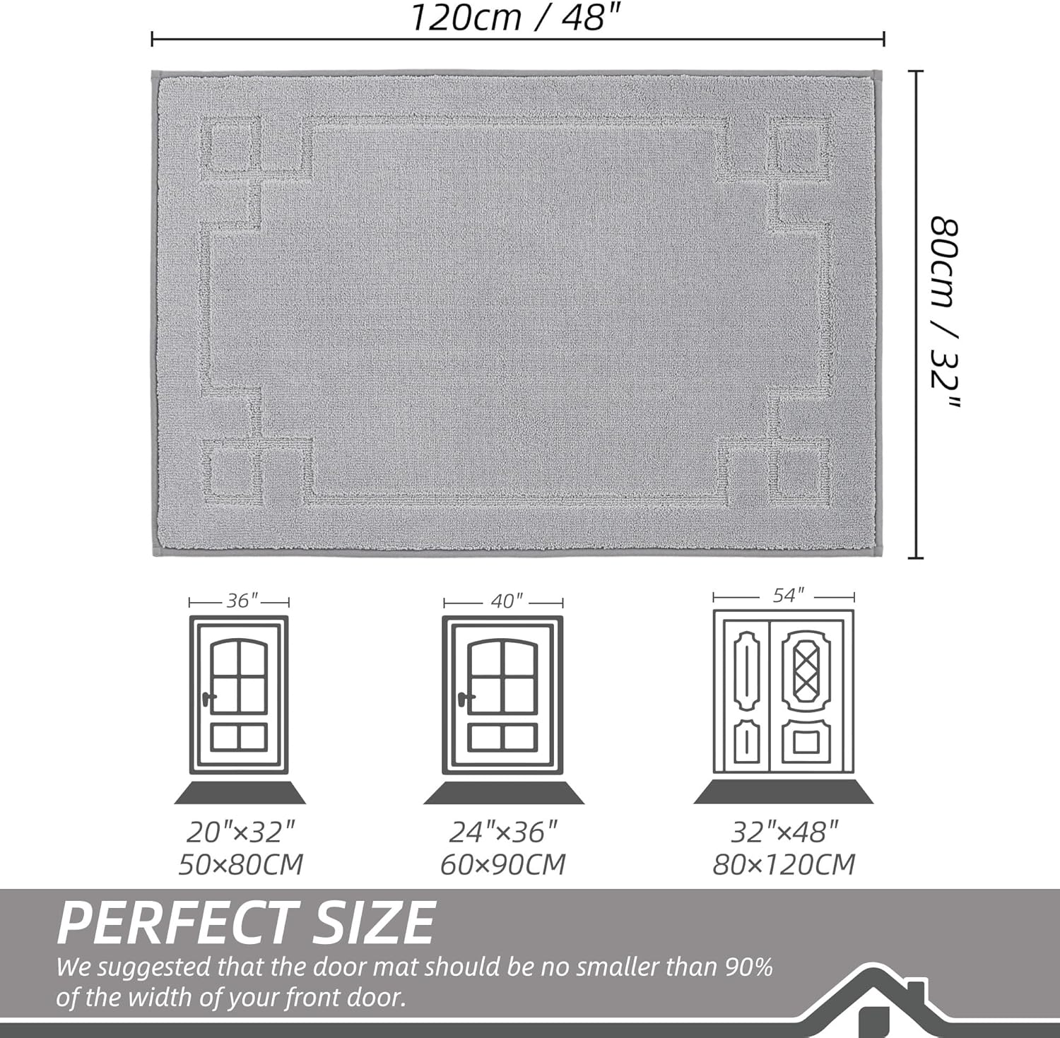 BEQHAUSE Door Mat 32" x 48", Non-Slip Door Mats Indoor Entryway Rugs Washable Low-Profile Absorbent and Stain Resist Floor Mats, Dog Door Mat for Front Back Door, Muddy Wet Shoes & Paws, Light Grey