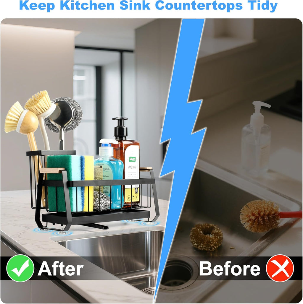 Suction Cup Sponge Holder for Kitchen Sink Caddy Organizer Rack for Dish Brush Holder and Soap Dispenser, Stainless Steel Sink Sponge Caddy for Bathroom Countertop Storage Auto Drain