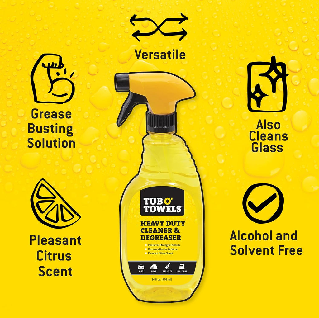 Tub O' Towels Heavy Duty Cleaner and Degreaser Spray Helps in Removing Oil Tar Paint Dirt Caulk Grease Grime Gunk Epoxies, Industrial Strength, Home & Auto, Made In USA, Citrus Scent, 24oz