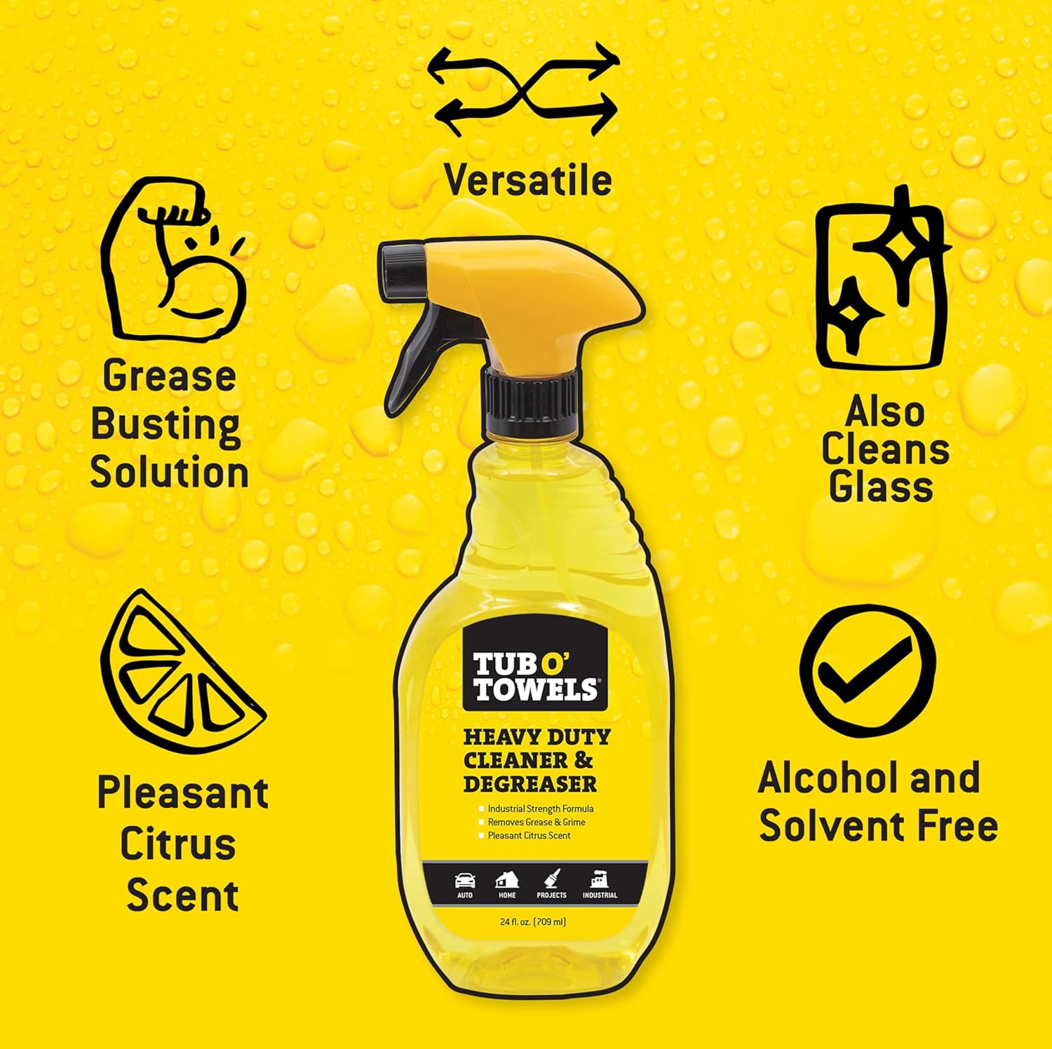 Tub O' Towels Heavy Duty Cleaner and Degreaser Spray Helps in Removing Oil Tar Paint Dirt Caulk Grease Grime Gunk Epoxies, Industrial Strength, Home & Auto, Made In USA, Citrus Scent, 24oz
