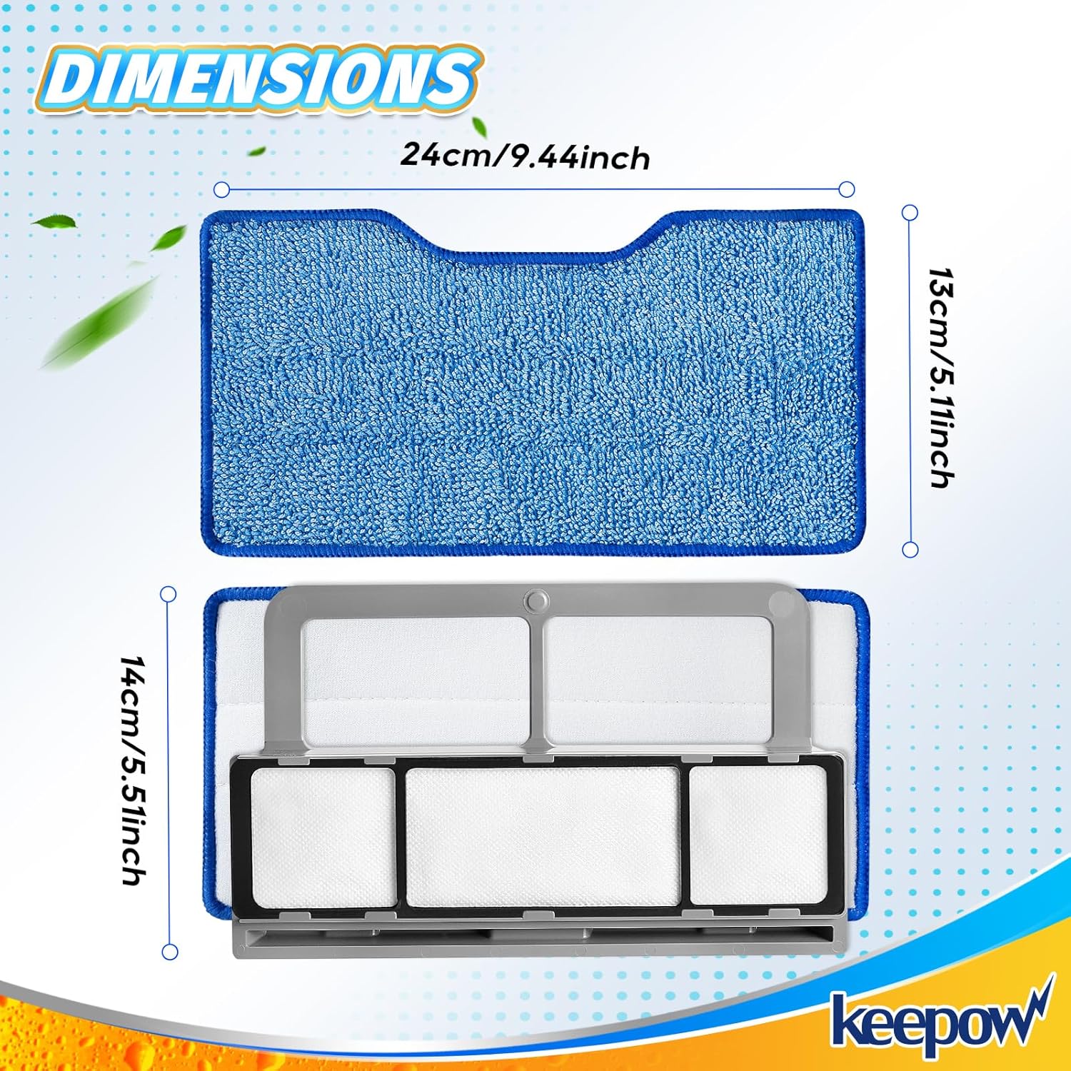 KEEPOW Reusable Mop Replacement Pads Compatible with Shark Vac Mop VM252 VM200 VC205 VM250 VM190 VM200P12, Vacuum Mop Pads Refills for Hardwood Floor with Upgraded Dirt Chamber, Blue, 6+4+2 Pack