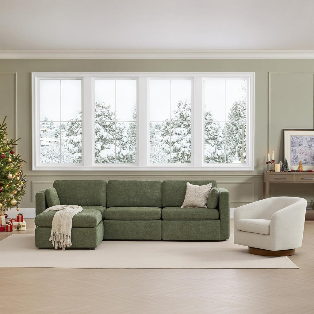 CHITA Oversized Modular Sectional Sofa, FSC Certified L Shaped Couch Reversible Chaise, Modular Sectional Couch for Living Room,112 inch Width, 4 Seat Modular Sofa with Storage Ottoman, Moss Green