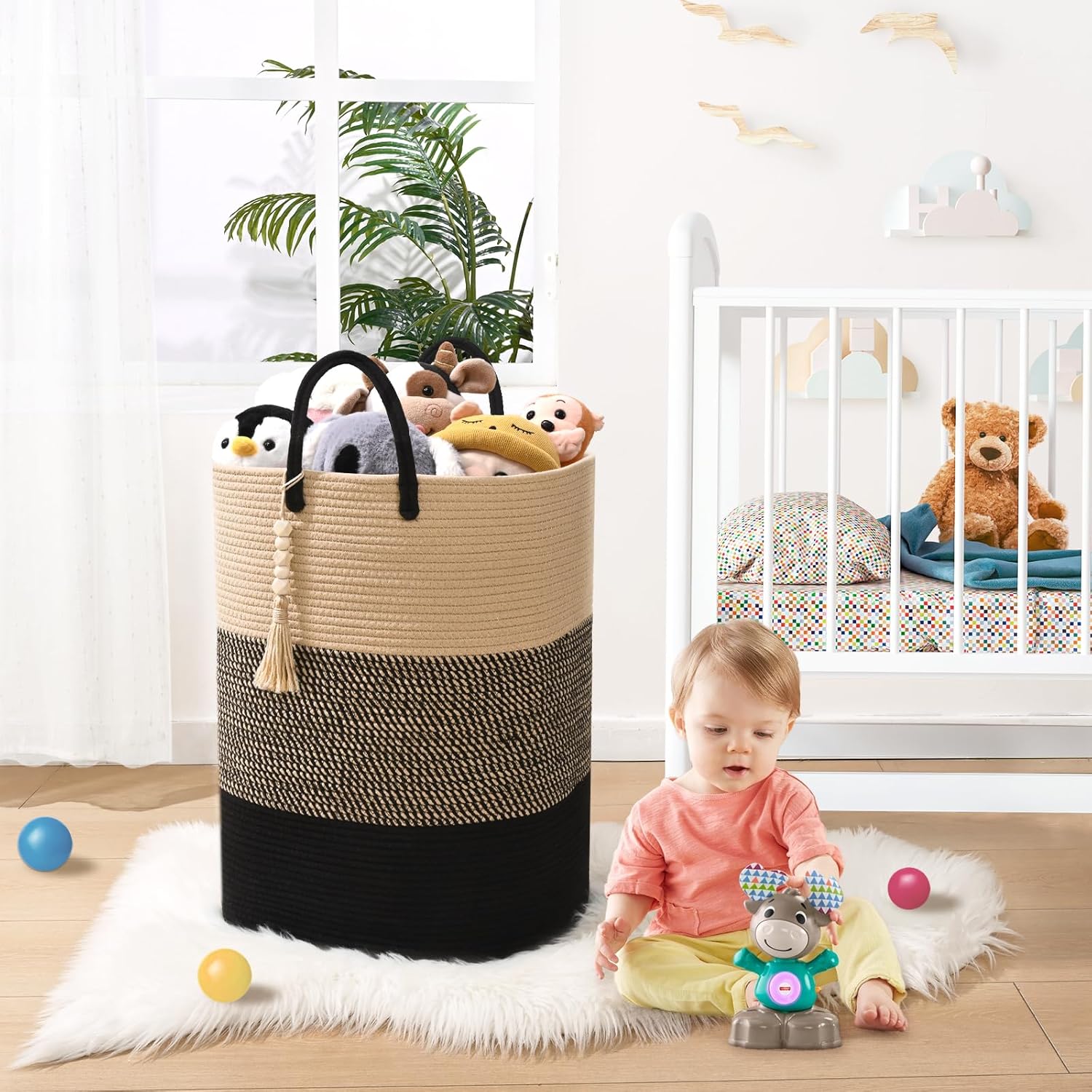 Woven Laundry Basket for Clothes, 100 L Large Rectangle Laundry Hampers, Nursery Storage Basket for Toys, Tall Dirty Clothes Hamper for Bedroom Aesthetic, Bathroom, Laundry Room