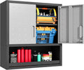 Metal Wall Cabinets with Doors and Shelves Black and Gray Garage Cabinets Wall Mounted Adjustable Storage Shelving Floating Garage Tool Cabinet,Wall Cabinet for Warehouse/Basement/Kitchen