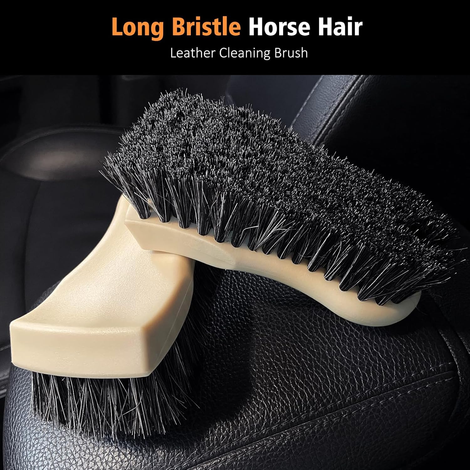 YeewayVeh 7PCS Car Interior Detailing Kit, Horse Hair Car Leather Brush, Applicator Pads and Microfiber Cloth for Car Interior & Seats Leather, Interior Car Cleaning Kit, Orange