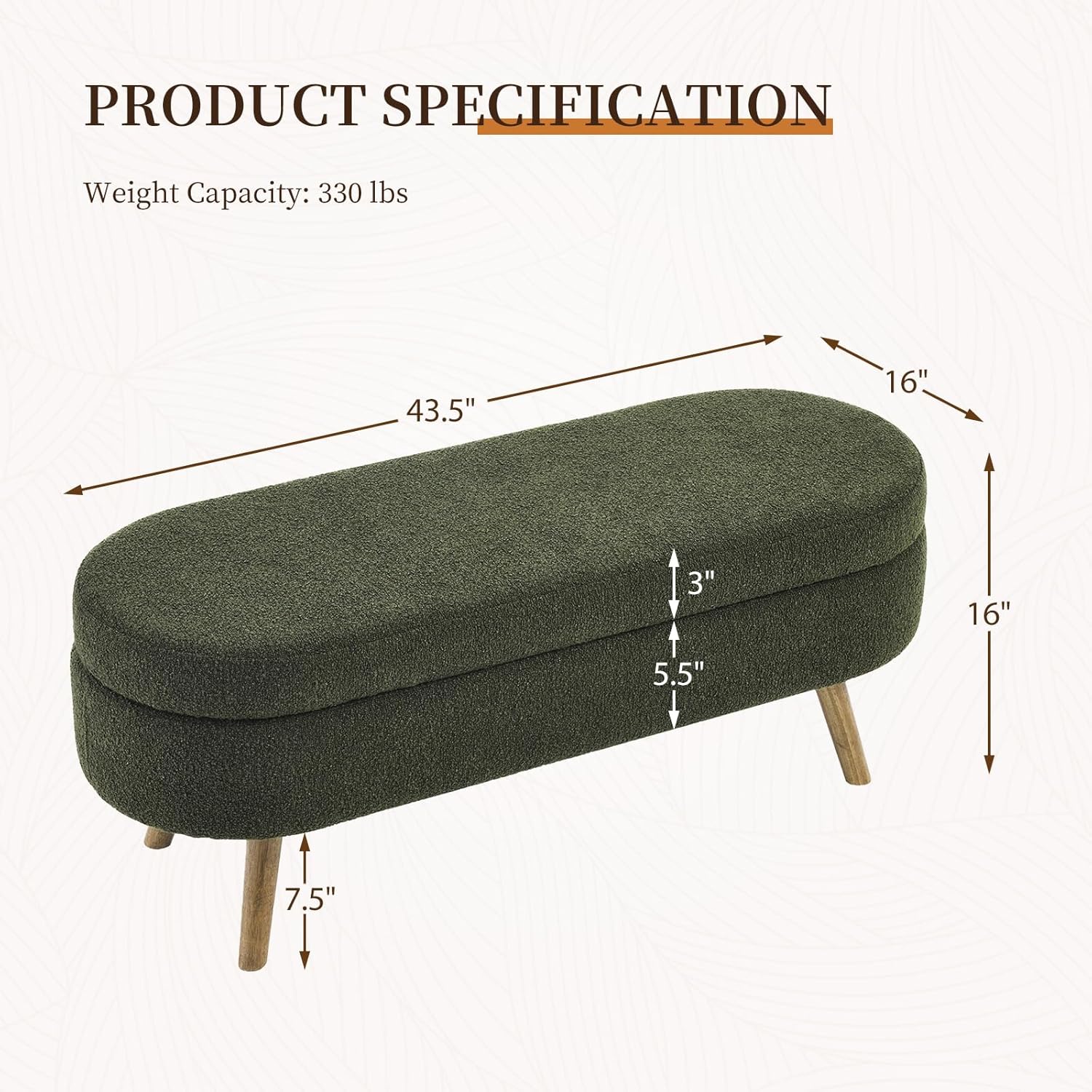 Furnimart 43.5" Queen Size Storage Bedroom Bench for End of Bed, Faux Linen Upholstered Storage Ottoman with Solid Wood Leg for Bedroom,Living Room, Entryway, Beige