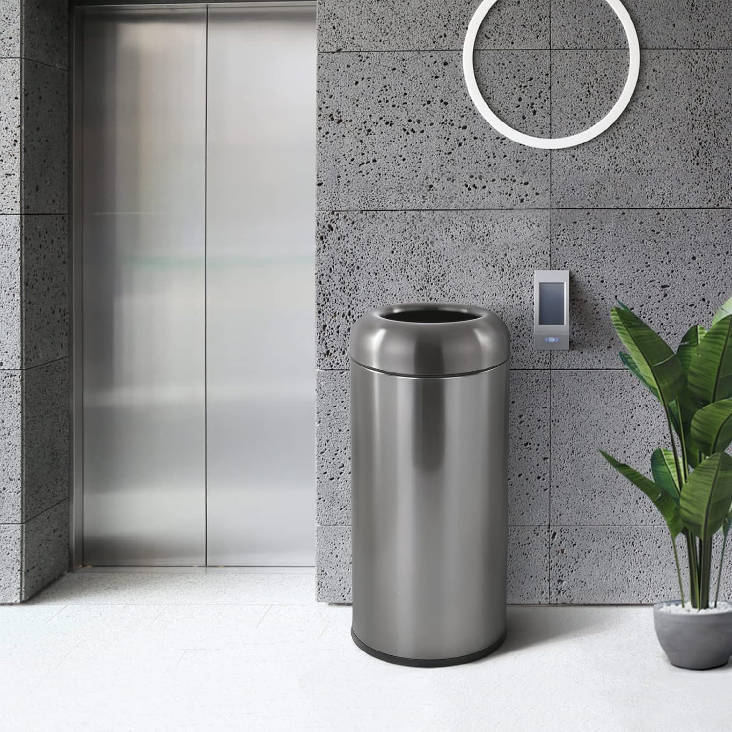 Dyna-Living Stainless Steel Trash Can Outdoor Large Garbage Can with Lid Open Top Trash Bin Commercial Big Kitchen Garbage Bin Industrial Metal Trash Enclosure (Black)