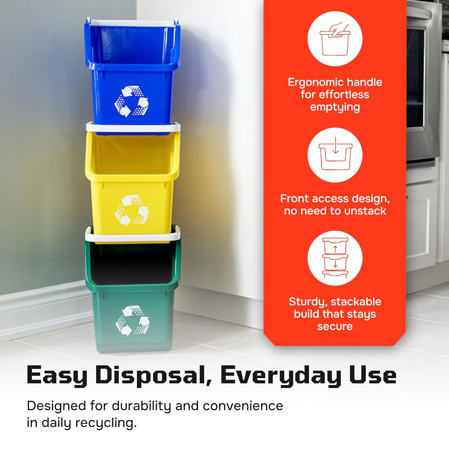 6 Gallon Stackable Recycling Bins for Homes, Garages, Offices Made of 100% Recycled Plastic - (Blue, 6 Pack)