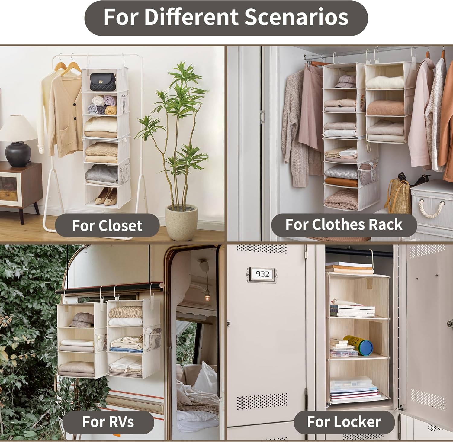 StorageWorks 6-Shelf Jumbo Closet Organizers, Two 3-Shelf Separable Hanging Shelves for Closet, 13" D x 15" W x 48 ¼"H,Mixing of Beige, White & Ivory