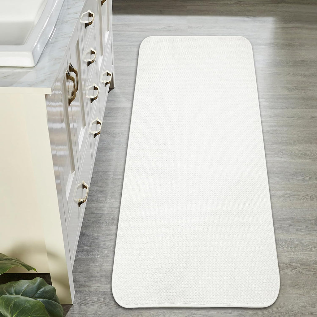 Bath Mat,Ultra Thin Bathroom Runner Rugs,Large Bath Mats for Bathroom,Quick Dry,Non-Slip,Machine Washable,Low Pile,Bath Rug,Shower Outside,Sink,Home Decor Accessories.White,2'x5'（24x60inch）