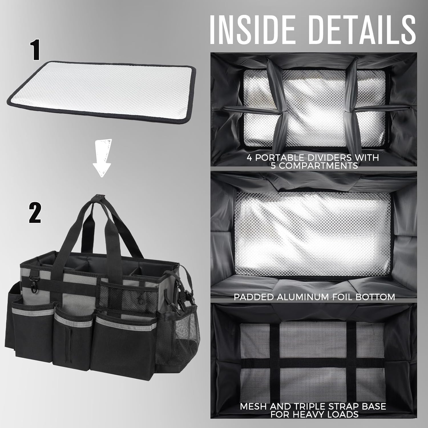 Wearable Cleaning Caddy, Cleaning Caddy Supplies Organizer with Handle & Shoulder Straps for Housekeepers, Under Sink & Car Cleaning Tool Organizers Bag with 4 Foldable Divider (MediumGrey)