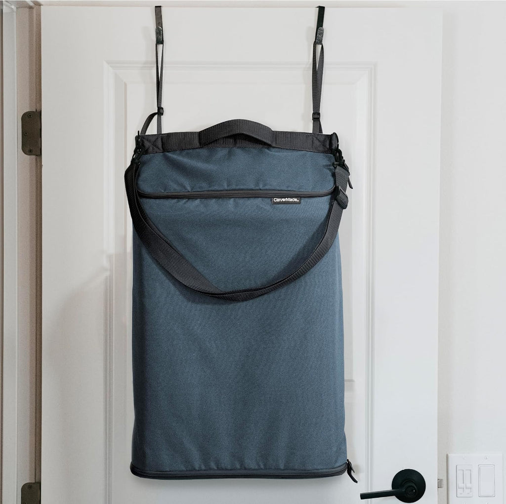 CleverMade Convertible Laundry Hamper Bag - Ocean Dark Charcoal holds 21.5L / 20 lbs 1 Compartment - Storage with Handles for Home Organization