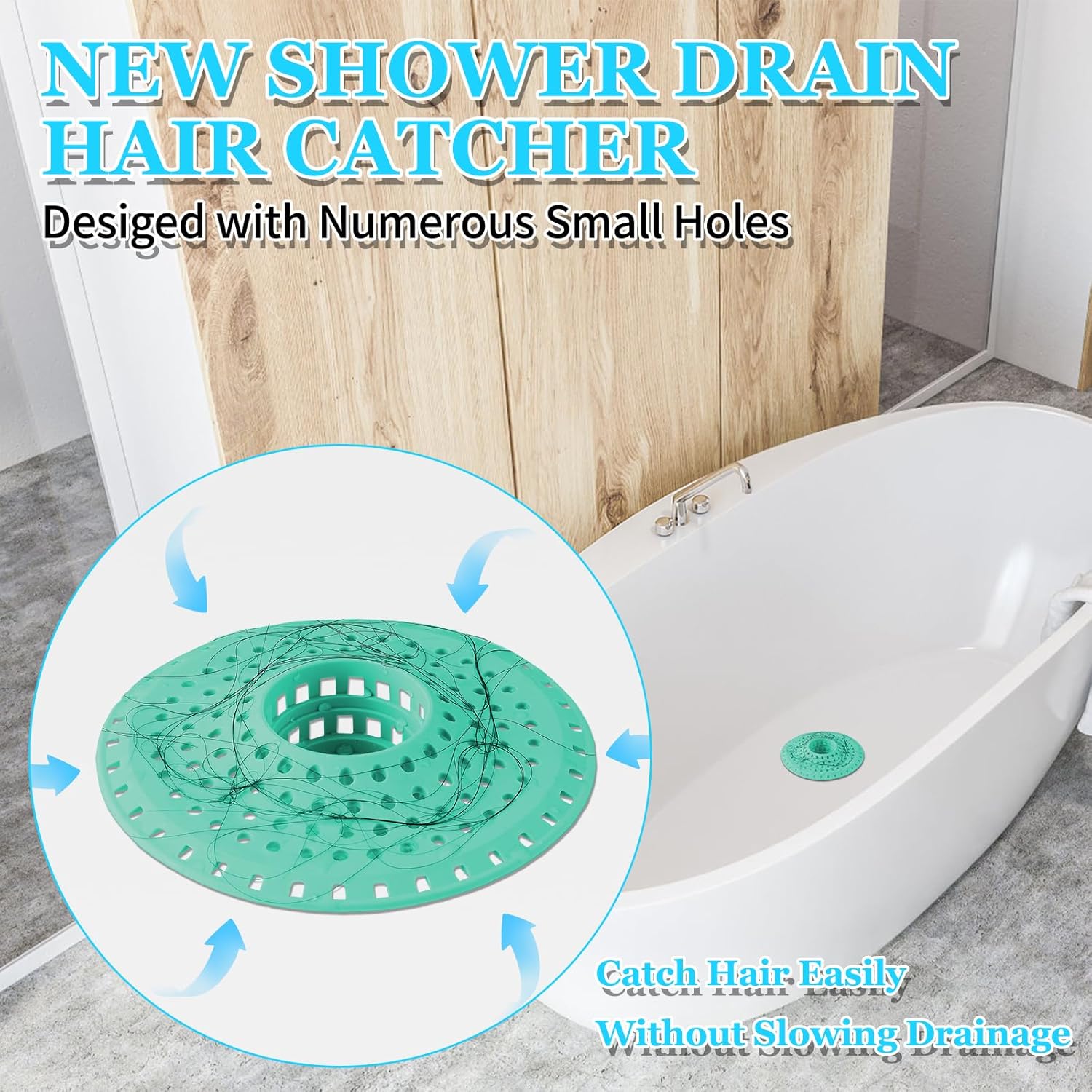 Shower Hair Drain Catcher, Silicone Bathtub Drain Hair Catcher Strainer, All-in-one Tub Hair Catcher Drain Protector for 1.48'' to 1.76'' Regular Drains, 3PCS/Black Aqua Purple