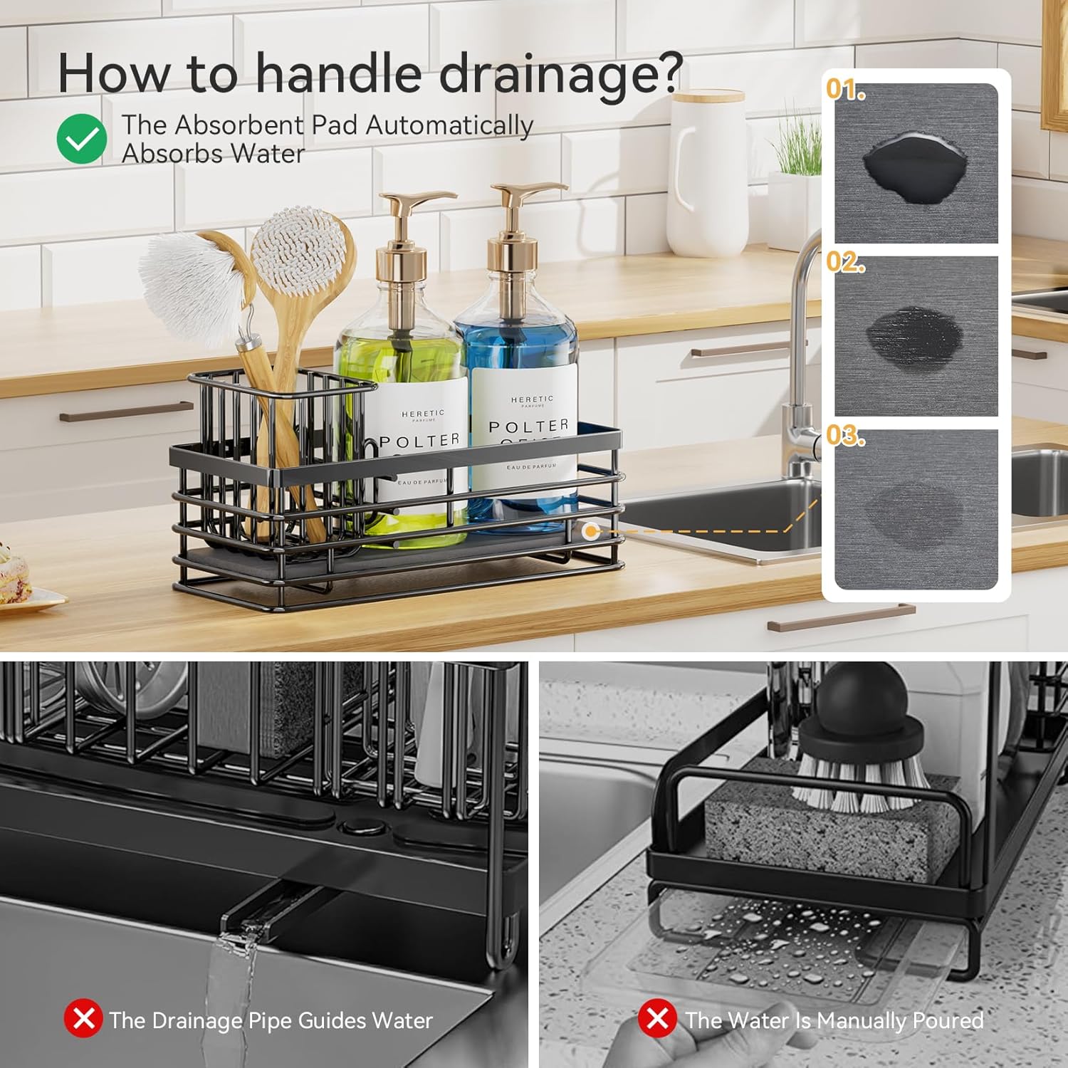 Yofidra Sponge Holder for Kitchen Organizer: Sink Caddy with Instant Drying Stone, Metal Stainless Steel, 9.5" X 3.5" X 5.2" Home Decor Storage and Organization Accessories