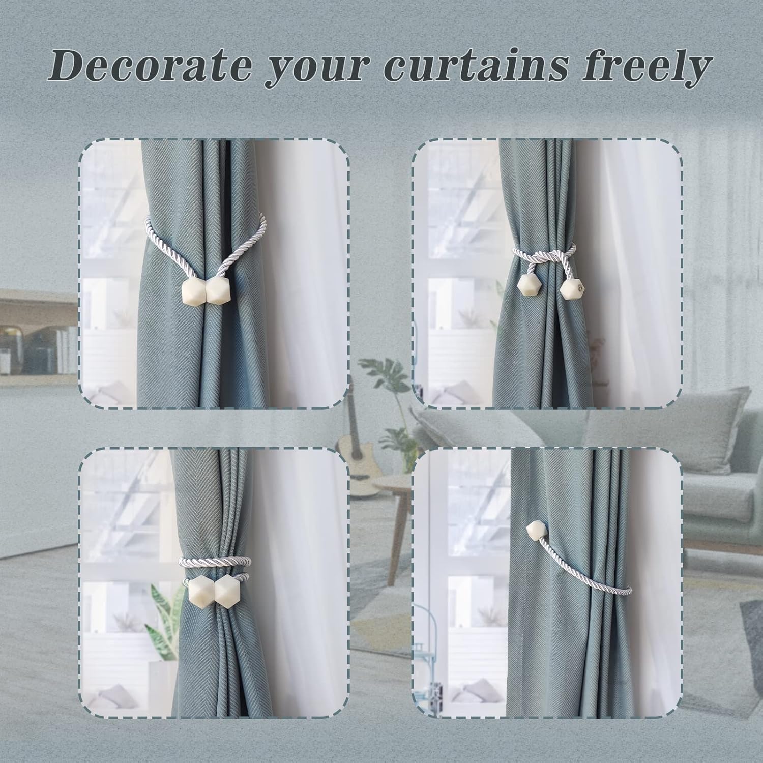 Hion Magnetic Curtain Tiebacks White 2pcs, Curtain Tiebacks Buckles Holdbacks Holders Hooks Clip for Home Bedroom Office Decorative Curtain