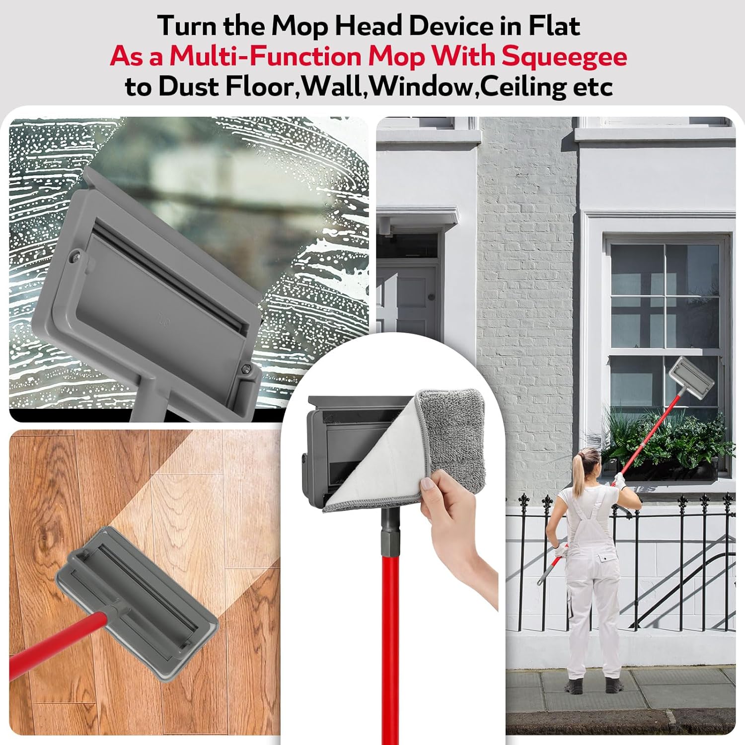 Ceiling Fan Cleaner Duster , 62.5‘’ Extendable Long Handle Ceiling Fan Blade Cleaning Tool, Reusable Chenille & Microfiber Mop Head for Dusting Ceiling Fan Baseboard Wall Floor,car wash mop
