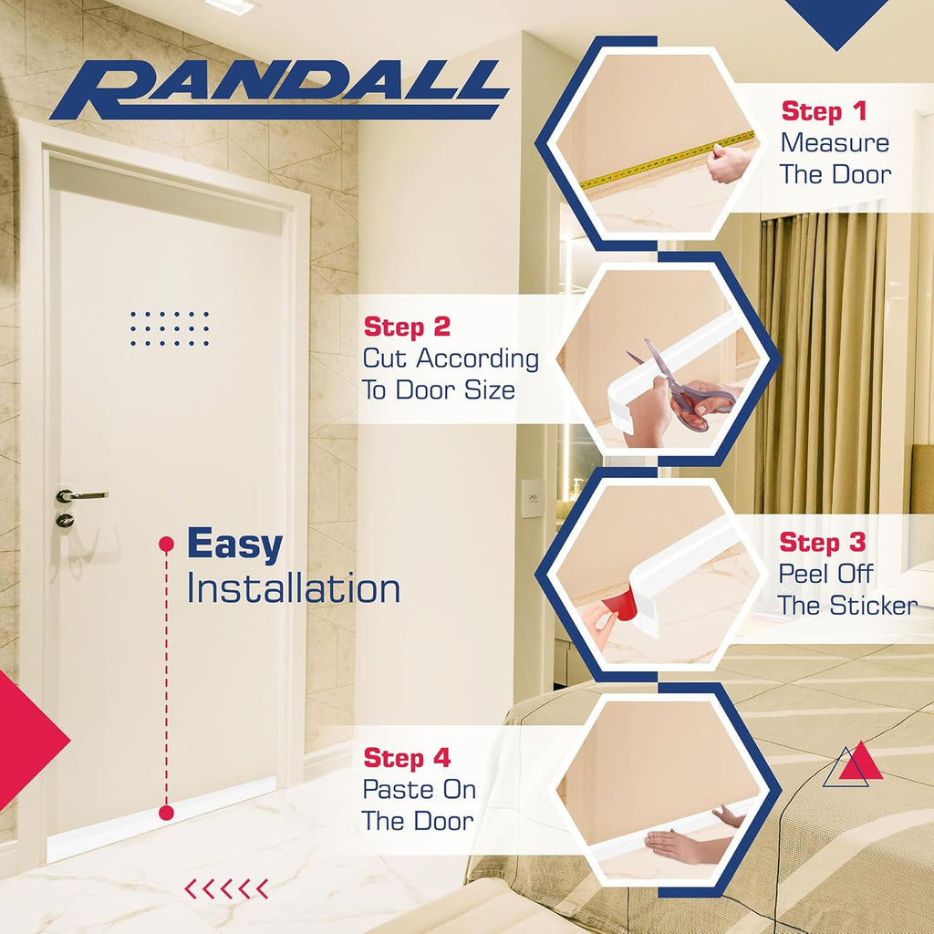 Adhesive Backed Door Draft Stopper – Silicone Under Door Sweep for Interior & Exterior Doors, Noise & Air Insulation, Self Stick Weather Stripping Door Seal, 2" W x 39" L (White) by Randall Mfg