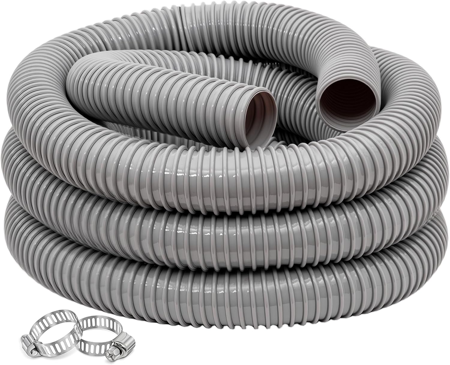 Dust Collection Hose 2.5 in × 5 ft Heavy Duty Flexible PVC Reinforced Thicken Helix Suction Discharge Corrugated Pipe Hose for Fume Dust Collector Fitting Wood Chip Saw (2.5 inch gray hose)