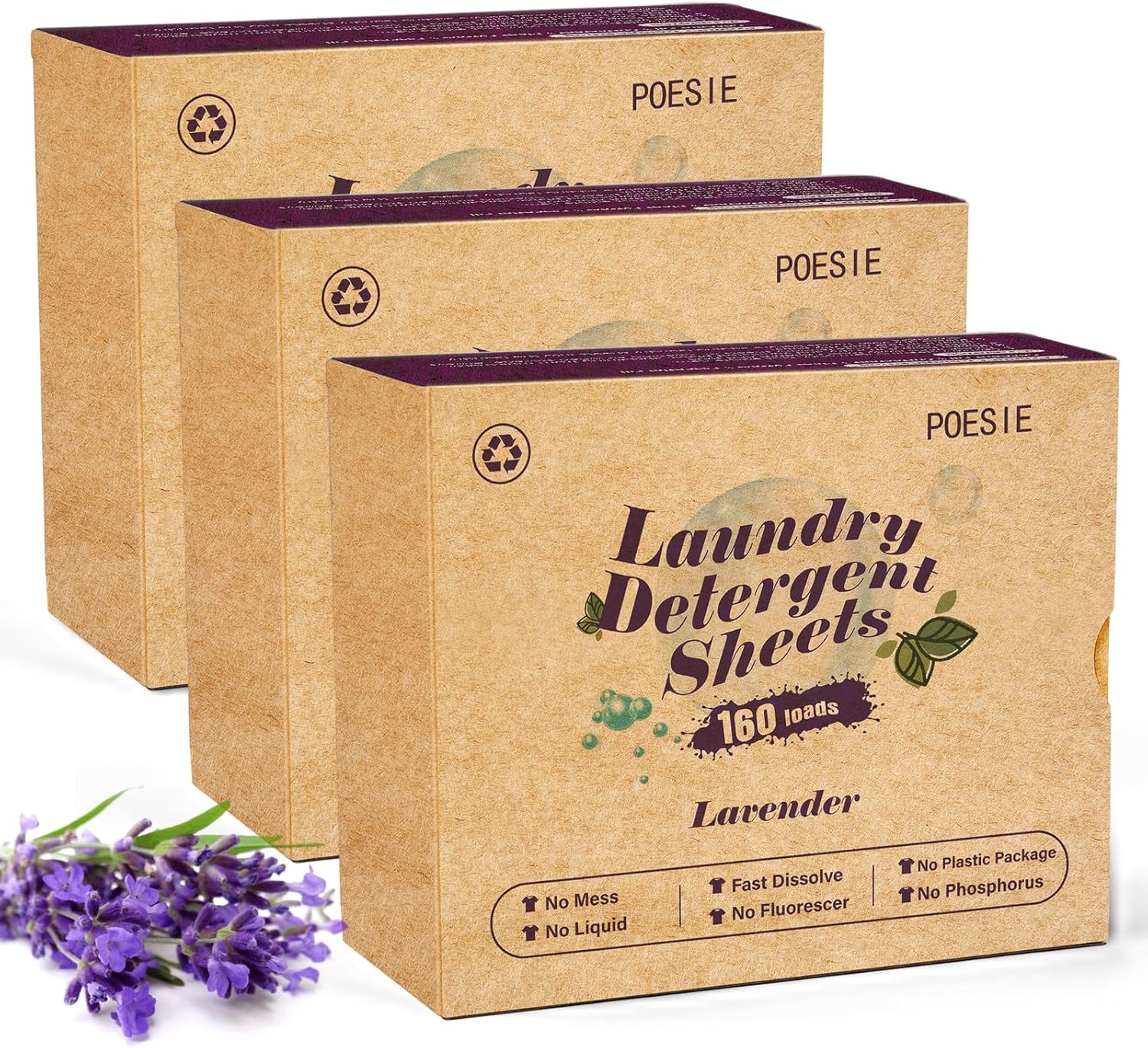 Poesie Laundry Detergent Sheets Lavender Scent 3 Pack 480 Sheets 240 Loads Laundry Strips No Plastic Jug Liquidless Travel Portable Laundry Detergent HE for Camping Dorm Life