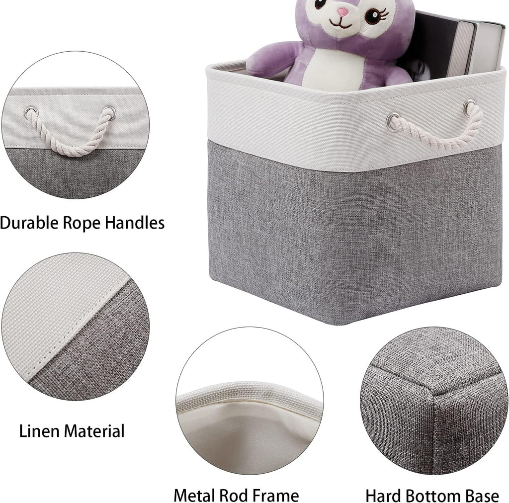 Cube Storage Bins, Collapsible Fabric Cube Storage Bin, 11 Inch Cube Storage Bins with Handles, Foldable Storage Cubes (White/Gray, 6Pack)