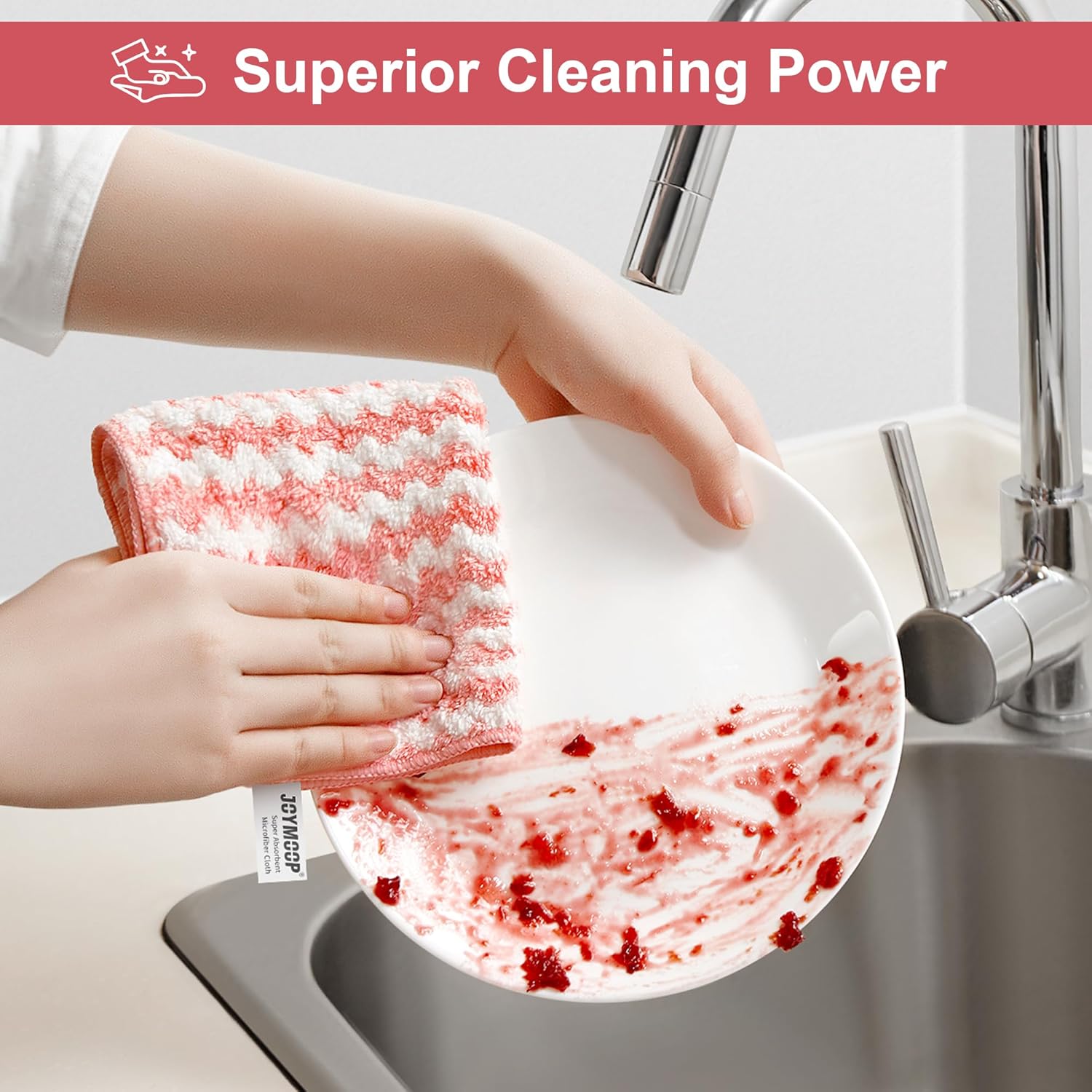 JOYMOOP Microfiber Cleaning Cloths – 18 Pack, 10" x 10", Pink – Reusable, Lint-Free, Super Absorbent Towels for Kitchen, Car, and Household Cleaning