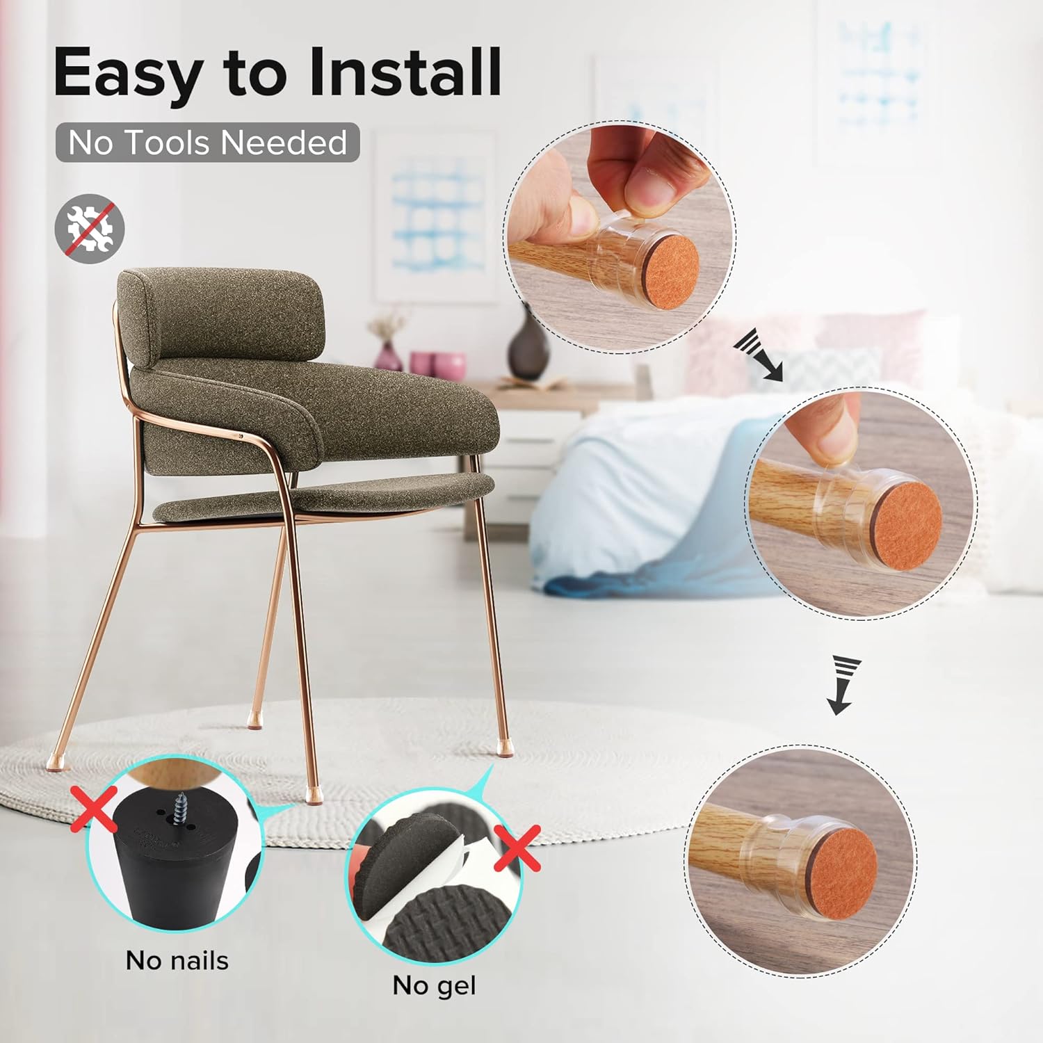 24PCS Upgraded Silicone Chair Leg Floor Protectors for Hardwood Floors, Furniture Sliders for Chair Legs, Felt Bottom Furniture Pads, Anti-Slip Round&Square Cap Covers to Scratch and Reduce Noise