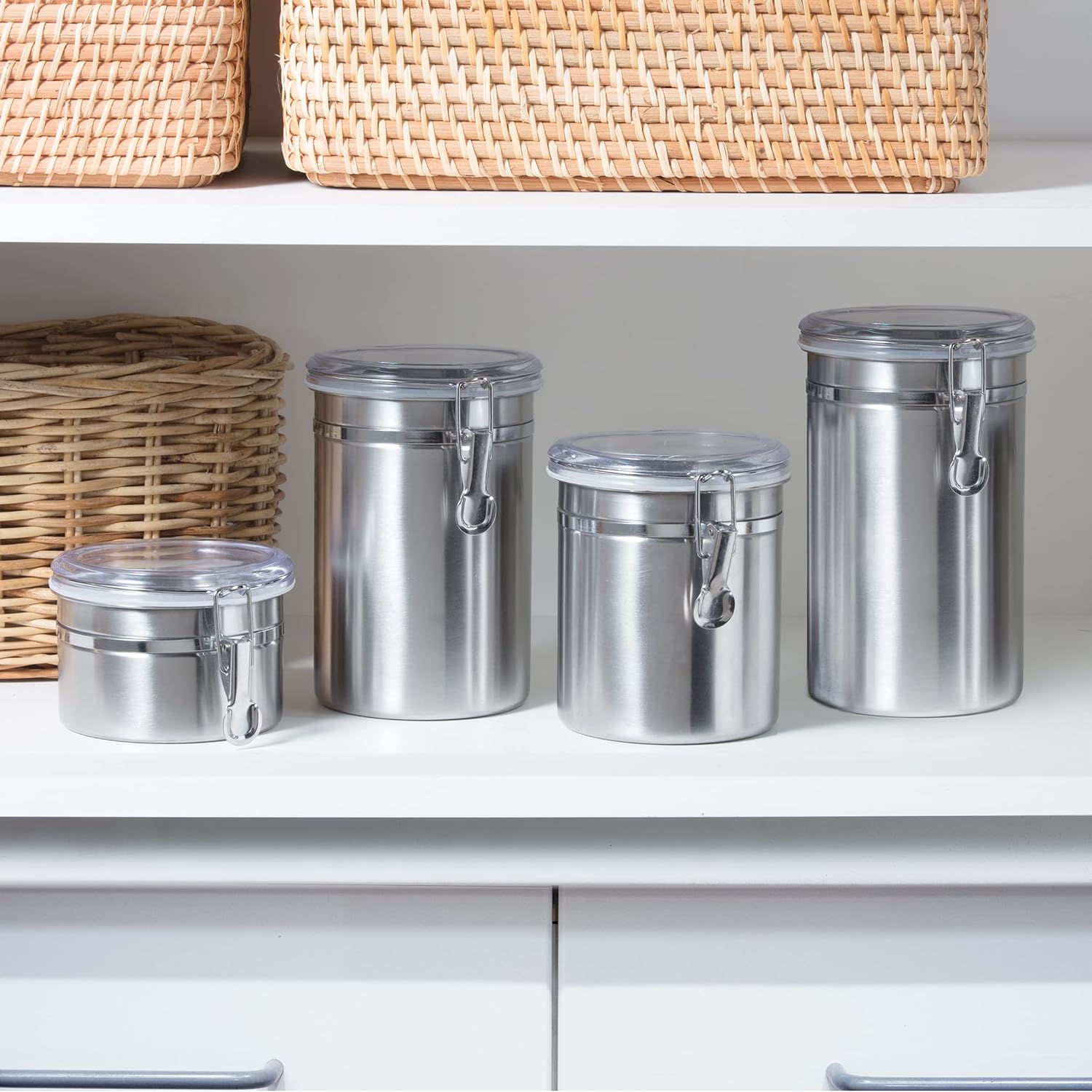 Oggi 36-Ounce Stainless Steel Canister with Clear Acrylic Lid and Locking Clamp