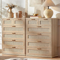 LEYAOYAO Rattan Dresser for Bedroom Set of 2, 42" Tall Chest of Drawers, Modern 6 Drawers Boho Dressers with Storage, Light Oak Dresser Wooden Closet Organizer for Living Room, Hallway, Natural Wood