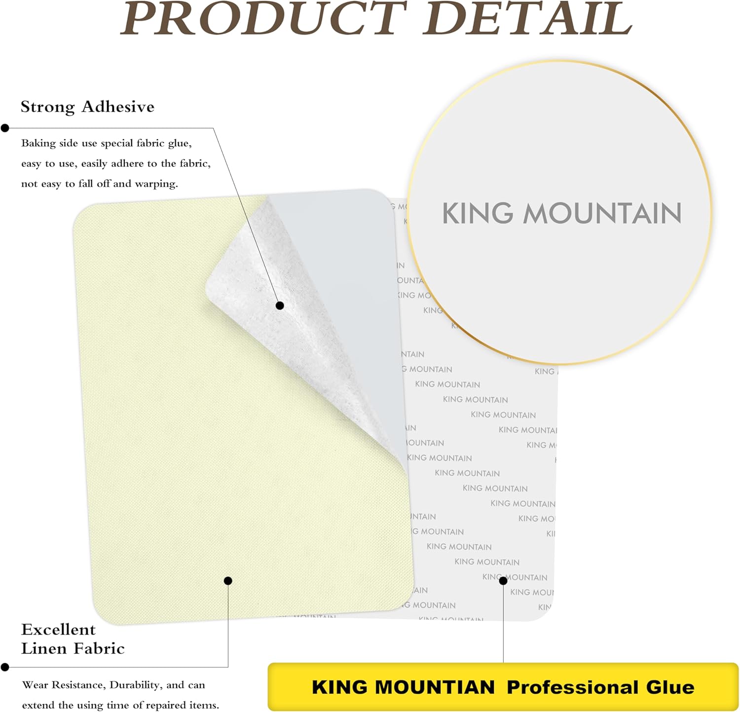 KING MOUNTAIN Fine Linen Repair Patches, Self-Adhesive Linen Fabric Patches, 8X11 inch Extra Size, Multi Color, Can be Used for Linen Sofa Repair and Linen Clothes Repair(8" x 11",Beige 2.0)