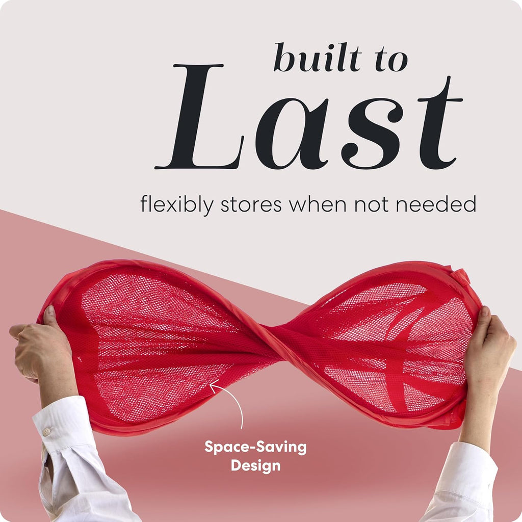 Handy Laundry Collapsible Mesh Pop Up Hamper with Wide Opening and Side Pocket - Breathable, Sturdy, Foldable, and Space-Saving Design for Clothes and Storage (Red)