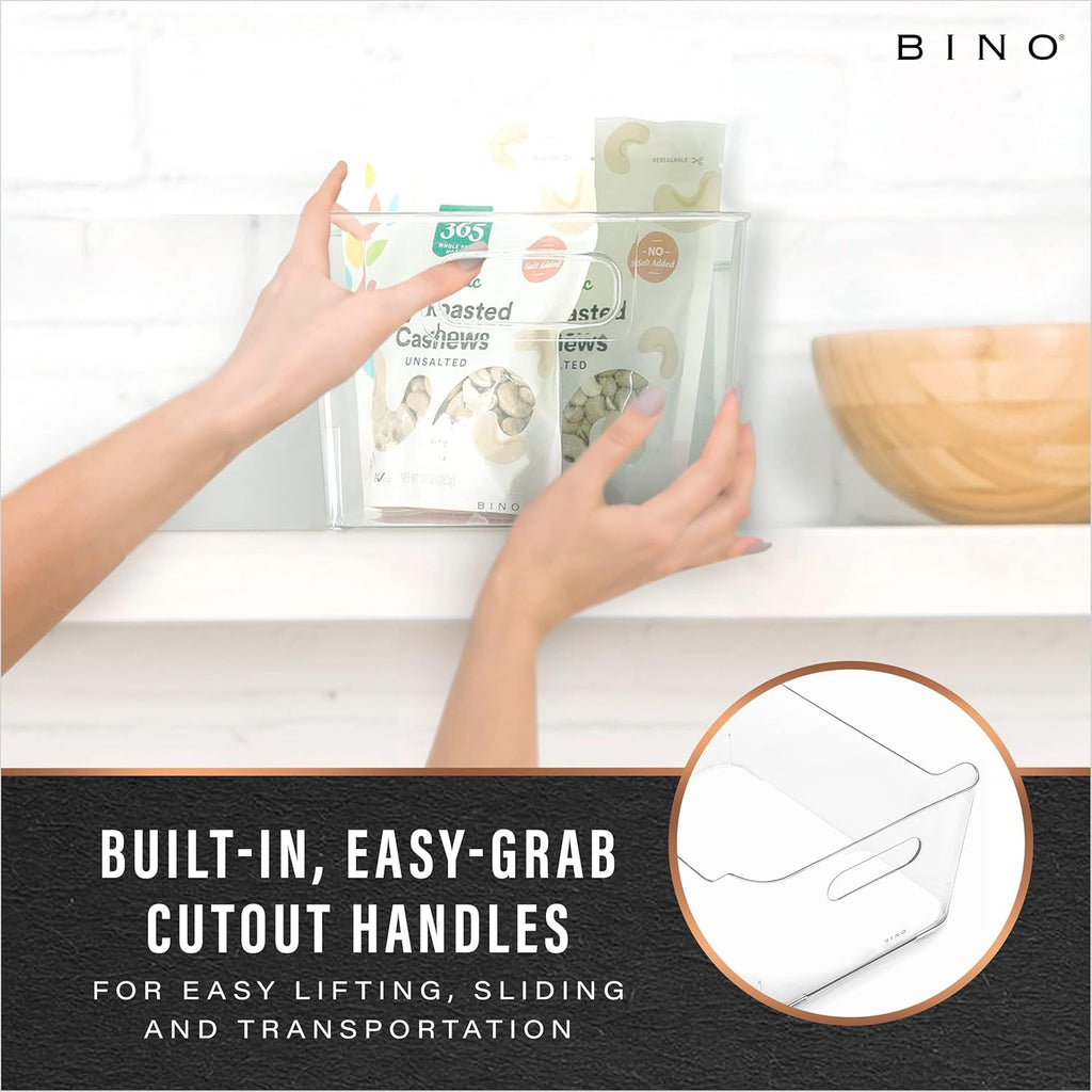 BINO | Plastic Organizer Bins, Large - 4 Pack | The SOHO Collection | Multi-Use | Pantry & Freezer Organizer Bins | Plastic Storage Containers for Home & Kitchen Org