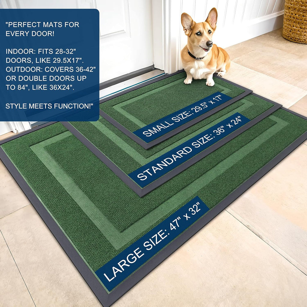 OLANLY Front Door Mat Indoor Outdoor Entrance, Waterproof All-Season, All-Weather Doormat, Sturdy Natural Rubber, Fade Resistant, Low Profile, Easy Clean Patio Porch Entryway Mat, 36x24, Green