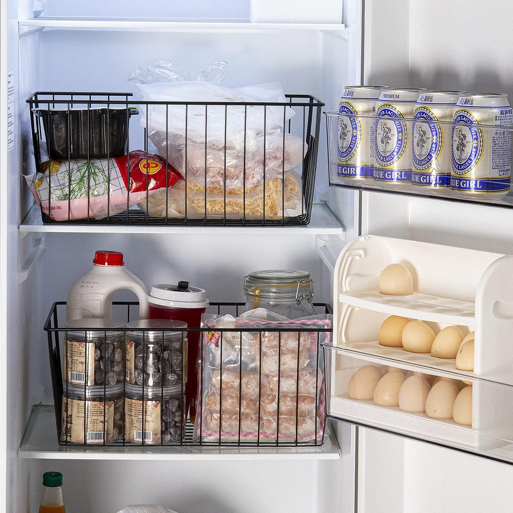 16inch Upright Freezer Organizer Baskets for 13-14,16-21 cu.ft Standup Freezer, Settle freezer chaos and reduce food waste effectively, Durable, Fully Use Space, Improve Air Circulate, Black, 3pcs