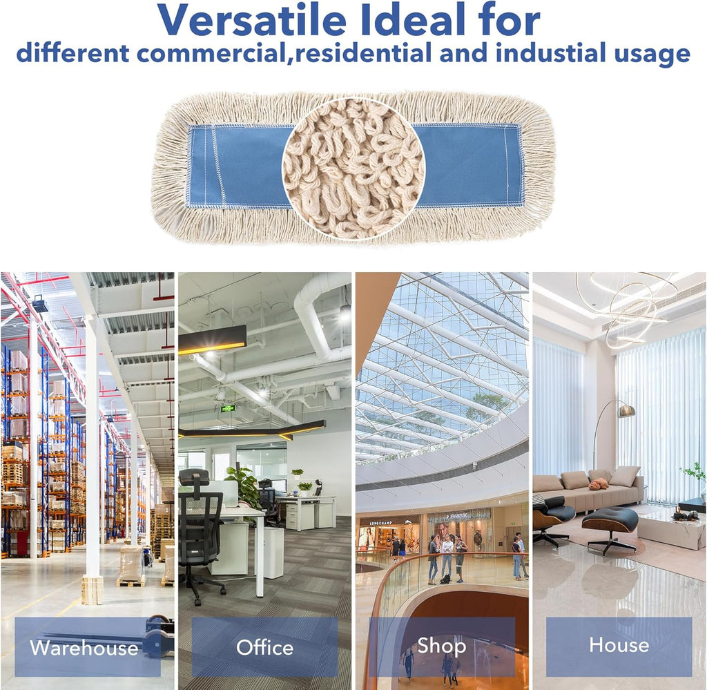 Matthew Cleaning 36'' Industrial Strength Cotton Dust Mop Refill Washable Replacement Heads for Residential & Commercial Use Fit Standard Dust Mop Frames, Hardwood, Concrete Floors Blue&White 1 Pack