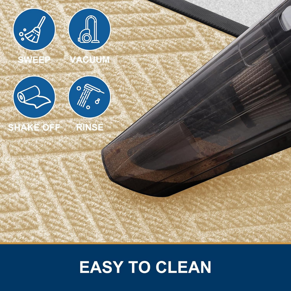 Smiry Front Door Mat Outside Entrance, Heavy Duty Outdoor Indoor Natural Rubber Doormat, Non Slip, Trap Dirt and Moisture, Easy Clean, Low Profile Patio Porch Entryway Mat, 71x23, Beige