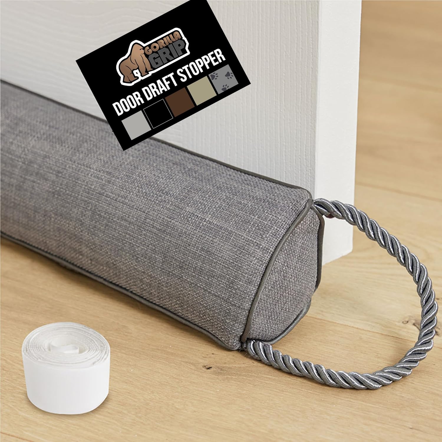 GORILLA GRIP Door Draft Stopper for Bottom of Doors, Weather Stripping Seal Blocks Hot Air, Noise, Bugs, Keeps Cold AC in, Sound Proofing Easy Install Gap Filler, Home Essentials, 38 Inch, Slate Gray