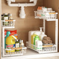 Under Sink Organizer, 2 Pack Under Sink Organizers and Storage, 2-Tier Pull Out Under Cabinet Organizer Storage Shelf, Metal Frame, Height Adjustable Rack for Bathroom Kitchen Pantry