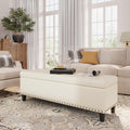 Storage Ottoman Bench, 51-Inch Large Storage Bench for Bedroom End of Bed, 30 Gallons Faux Leather Bench for Bedroom, Living Room, Entryway, Hallway, Cream White