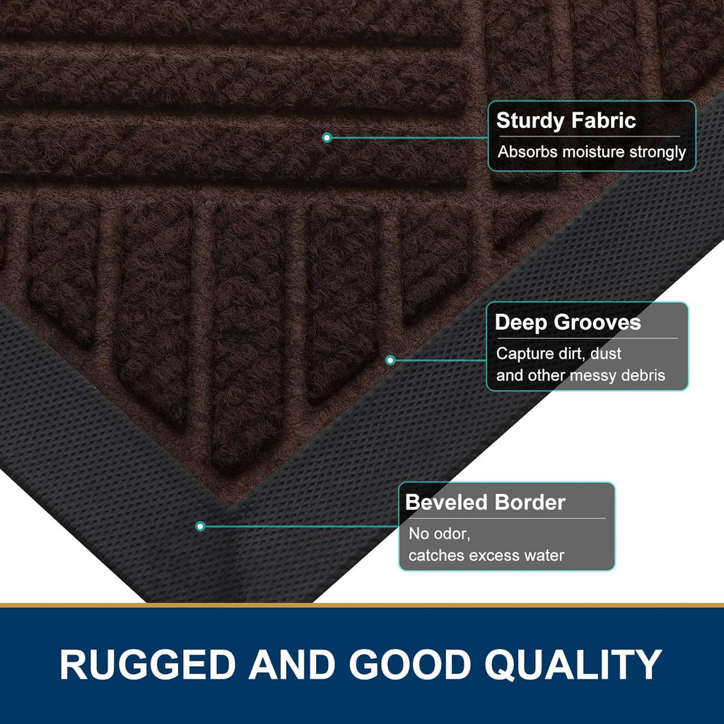 Smiry Front Door Mat Outside Entrance, Heavy Duty Outdoor Indoor Natural Rubber Doormat, Non Slip, Trap Dirt and Moisture, Easy Clean, Low Profile Patio Porch Entryway Mat, 29.5x17, Pure Brown