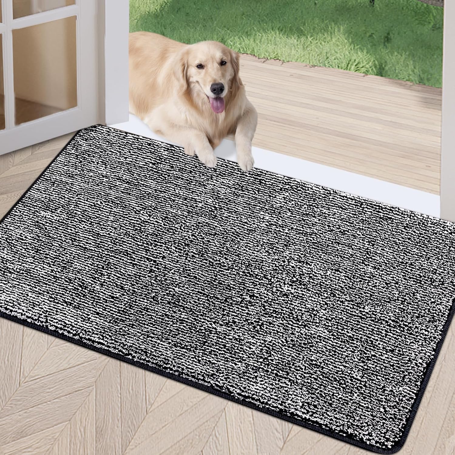 REFETONE Indoor Doormat, Front Door Mat 36"x59" Absorbent Rubber Backing Non Slip Back Door Mats, Washable Low-Profile Inside Floor Mat Door Rugs for Entryway, Resist Dirt Mud Mat for Dogs, Black