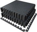 PRAISUN 0.6" Thicker Gym Mat, 12 Tiles 48 Sq Ft Workout Mats, Interlocking Foam Tiles with Rubber Top, High Density EVA Foam, Exercise Mat, Gym Flooring for Home Gym, Garage, 24 x 24in, Black/Blue