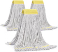 Matthew Cleaning Commercial Mop Head Replacement, 5 Inch Wide Headband, Looped End Cotton Blend String Wet Mops for Floor Cleaning, 24 oz Large, 3-Pack White