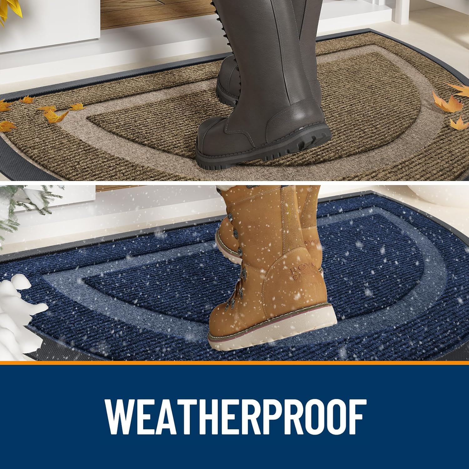 OLANLY Half Circle Door Mat Indoor Outdoor Entrance Welcome, Waterproof All-Season, All-Weather Doormat, Sturdy Natural Rubber, Low Profile, Easy Clean Patio Porch Entryway Mat, 29.5x17, Black