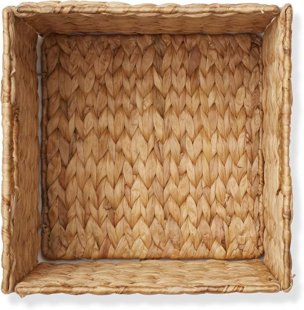 Casafield 10.5" x 10.5" Water Hyacinth Storage Baskets, Natural - Set of 4 Collapsible Cube Organizers, Woven Bins for Bathroom, Bedroom, Laundry, Pantry, Shelves