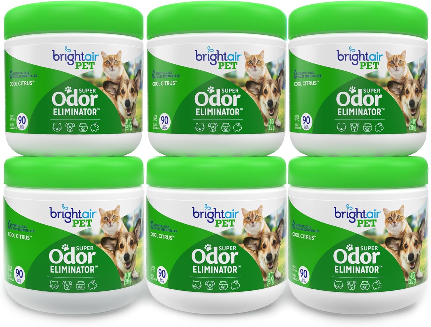 Bright Air 14 oz. Super Odor Eliminator, for Medium-Size Spaces, Cool Citrus Scent, Case of 6, Air Freshener, Natural Essential Oils, Lasts Up to 90 Days Each