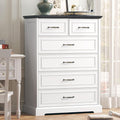 6 Drawer Dresser for Bedroom, 43" Tall Wooden Chest of Drawers, Rustic Farmhouse Dresser with Large Drawers & Metal Handles, Modern Storage Organizer for Closet, Living Room, Hallway, White