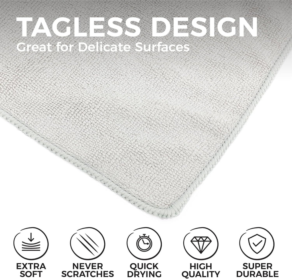 The Rag Company - All-Purpose Microfiber Terry Cleaning Towels - Commercial Grade, Highly Absorbent, Lint-Free, Streak-Free, Kitchens, Bathrooms, Offices, 300gsm, 14in x 14in, Ice Grey (12-Pack)